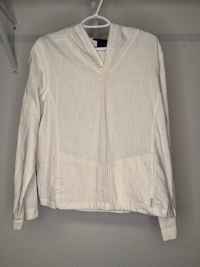 ExOfficio Off White Hooded Logo Linen Blend Top